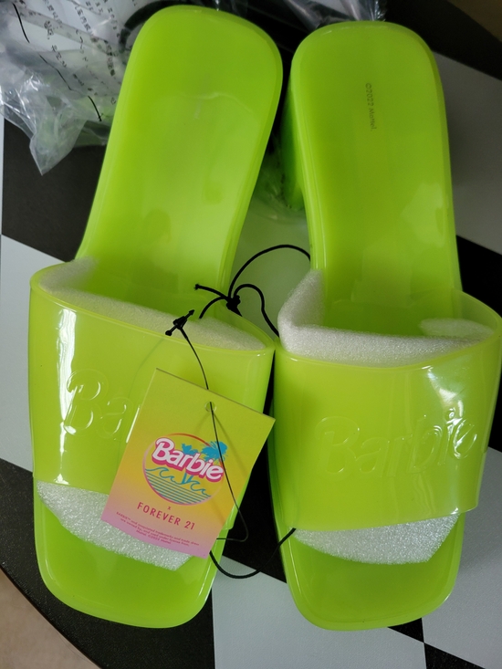 Barbie Shoes - Barbie Neon Lime Green Slip-On Pool Slides